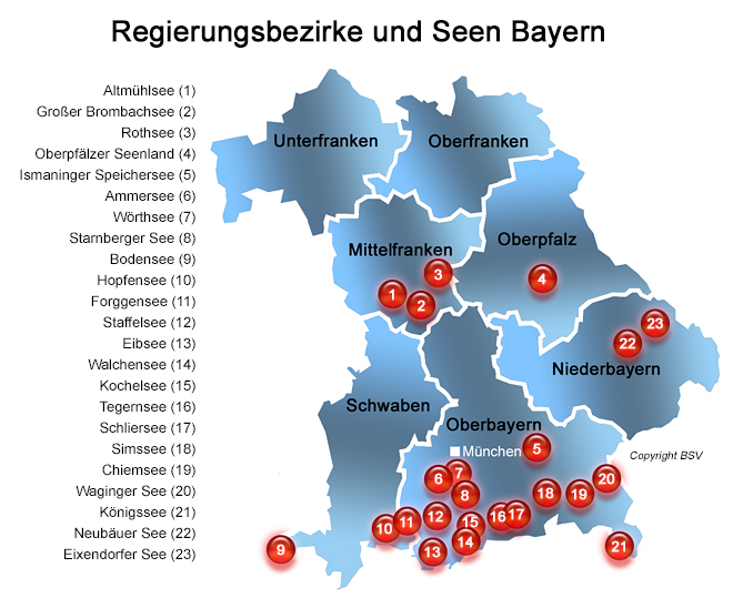 Regierungsbezirke und Seen Bayern